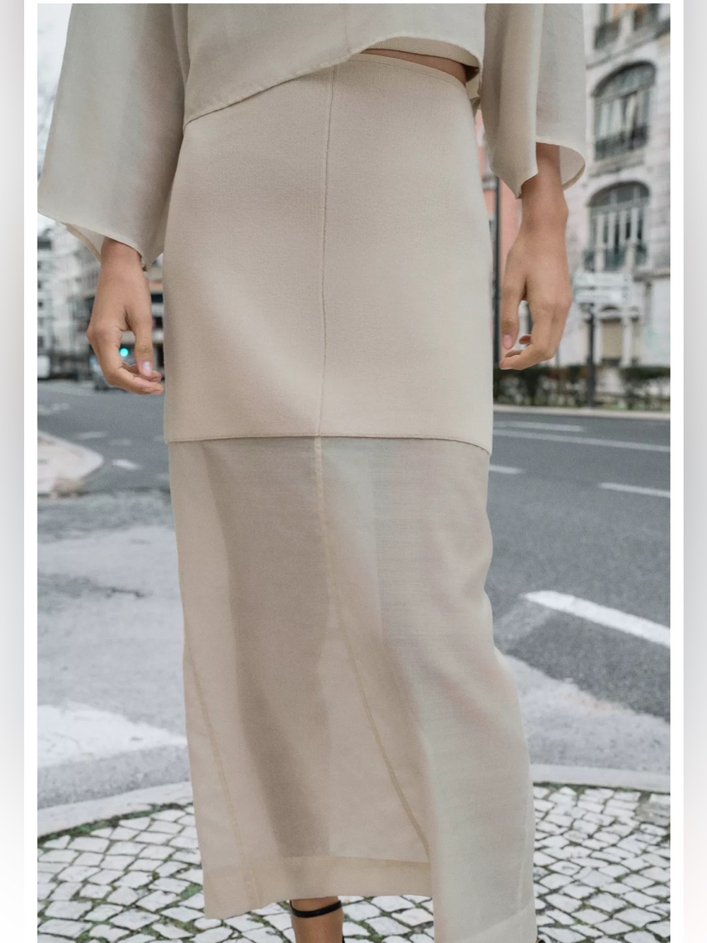 Zara NWT SET Cream V-Neck Balloon Sleeve Top & Skirt - Picture 8 of 16